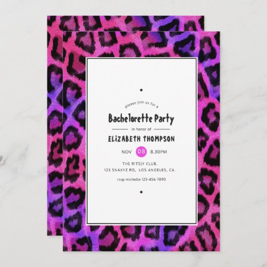 Roze en Paarse Leopard Spots Bachelorette Party Kaart (Voorkant / Achterkant)