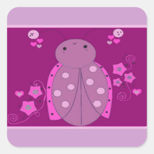 Roze en paarse lieveheersbeestje vierkante sticker