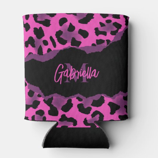 Roze en Paarse luipaard afdrukken Blikjeskoeler (Achterkant)