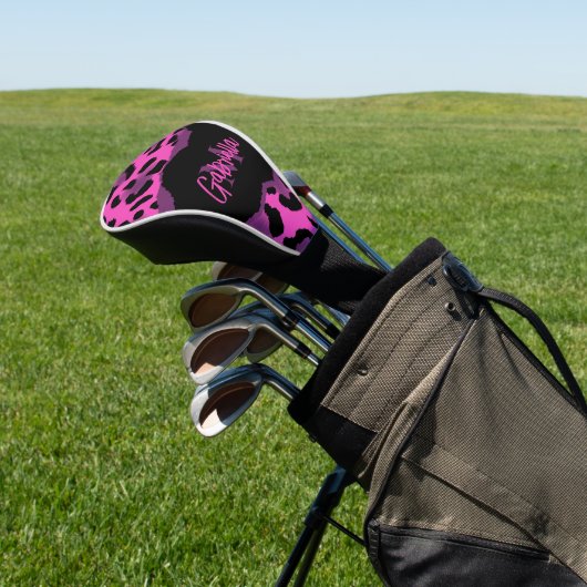 Roze en Paarse luipaard afdrukken Golfheadcover (Insitu)