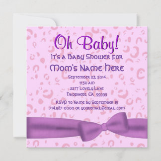 Roze en Paarse luipaard Faux Bow Baby Girl Shower Kaart