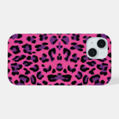 Roze en paarse luipaardprint iPhone 15 case (Achterkant horizontaal)