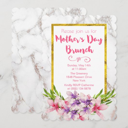 Roze en Paarse Magnolias Moederdag Brunch Kaart (Voorkant / Achterkant)