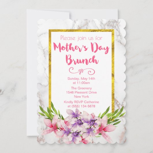 Roze en Paarse Magnolias Moederdag Brunch Kaart (Voorkant)