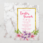 Roze en Paarse Magnolia's op Marble Easter Brunch Kaart (Voorkant / Achterkant)