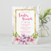 Roze en Paarse Magnolia's op Marble Easter Brunch Kaart (Staand voorkant)