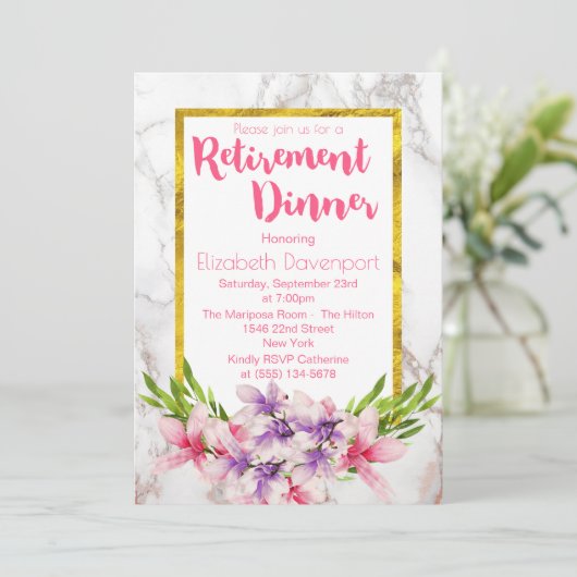 Roze en Paarse Magnolia's Pensioendiner Kaart (Staand voorkant)