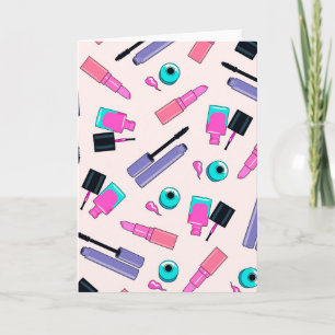 Roze en paarse make-up cosmetica patroon kaart