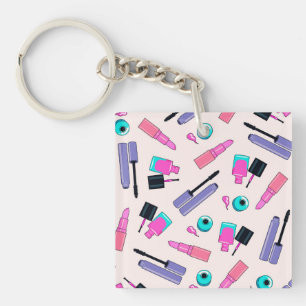 Roze en paarse make-up cosmetica patroon sleutelhanger