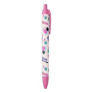 Roze en paarse make-up cosmetica patroon zwarte inkt pen
