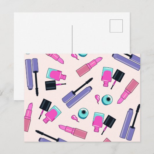 Roze en Paarse make-up Cosmetisch patroon Briefkaart (Voorkant / Achterkant)