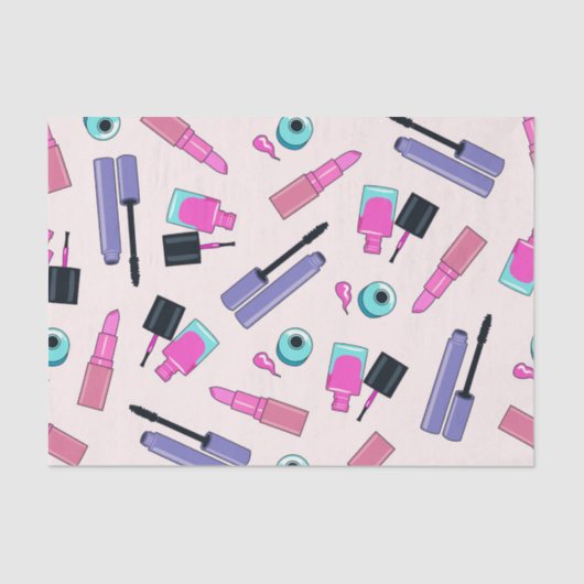 Roze en Paarse make-up Cosmetisch patroon Tissuepapier (Voorkant)