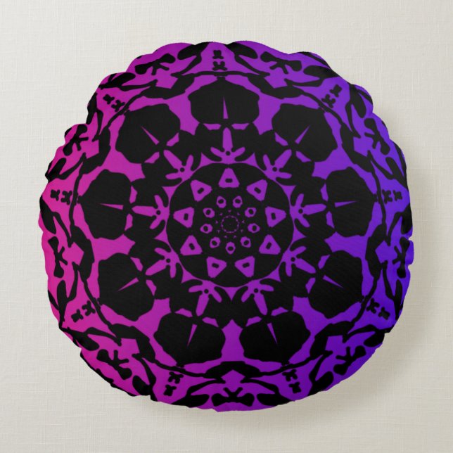 roze en paarse Mandala bloem Rond Kussen (Voorkant)