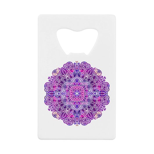 Roze en Paarse Mandala Pattern Creditkaart Flessenopener (Voorkant)