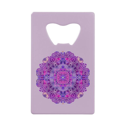 Roze en Paarse Mandala Pattern Creditkaart Flessenopener (Voorkant)