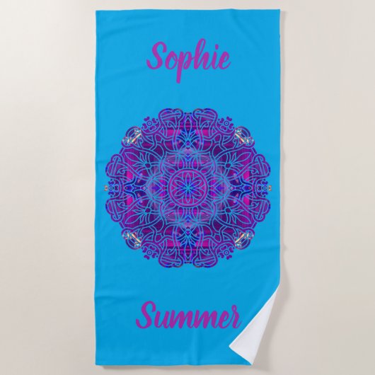Roze en paarse Mandala-strandtowel Strandlaken (Voorkant)