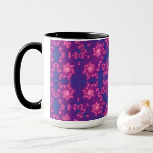 Roze en Paarse Mandela Ronde Snowflakes Mok (Met donut)