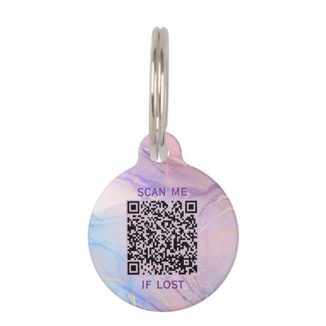 Roze en Paarse Marmer Aangepaste QR Code Huisdier  Huisdierpenning (Voorkant)