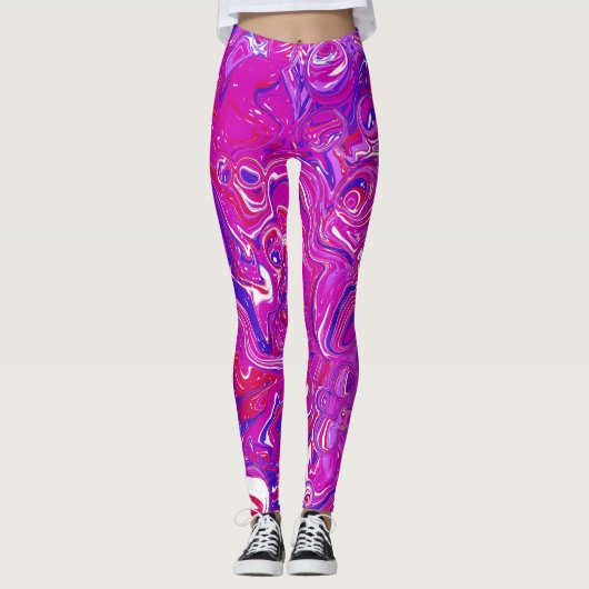 Roze en Paarse marmer Swirls Leggings (Voorkant)