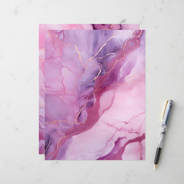 Roze en Paarse Marmeren Scrapbook Papier Achtergro (Voorkant / Achterkant in situ)