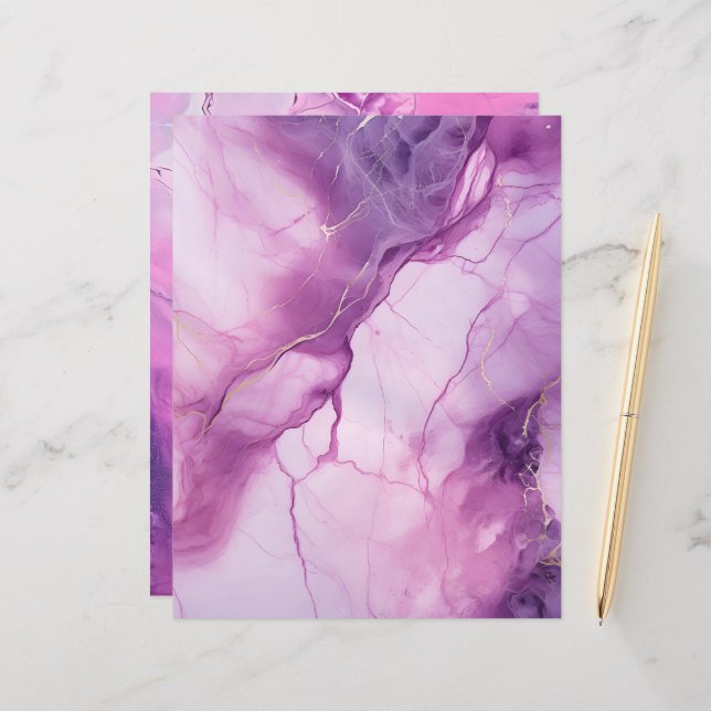 Roze en Paarse Marmeren Scrapbook Papier Achtergro (Voorkant / Achterkant in situ)