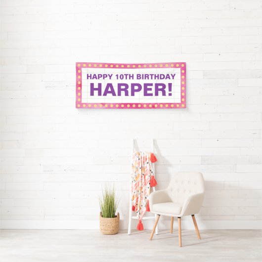 Roze en Paarse Marquee Verjaardagsbanner Spandoek (Insitu)
