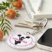 Roze en Paarse Megaphones Cheerleader Foto Sleutelhanger (Voorkant Rechts)