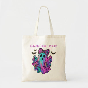 Roze en Paarse meisje geest met boog Trick or trea Tote Bag