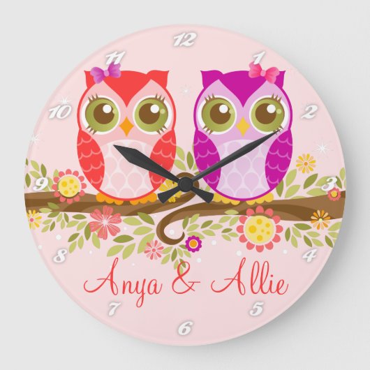 Roze en Paarse meisjes - Aangepaste wandklok (Voorkant)