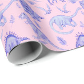 Roze en Paarse Meisjes Dinosaurus Gift Wrap Cadeaupapier (Rol Hoek)