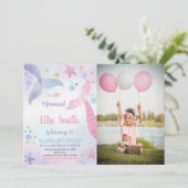 Roze en Paarse Mermaid Tails Verjaardagsuitnodigin Kaart (Staand voorkant)