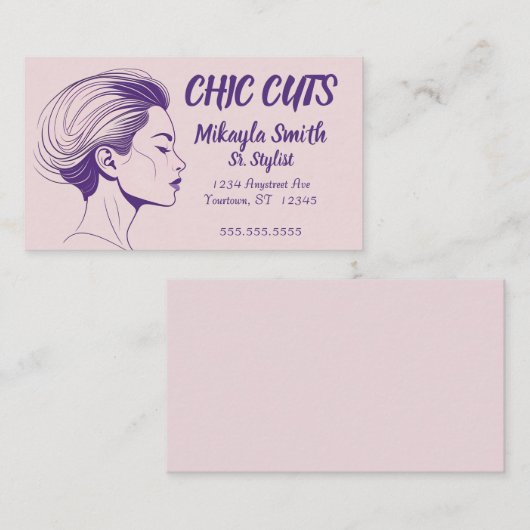 Roze en Paarse minimalistische tekening van het ho Visitekaartje (Voorkant / Achterkant)