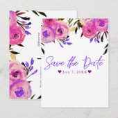 Roze en Paarse, moderne Floral bespaart de datum Aankondigingskaart (Voorkant / Achterkant)
