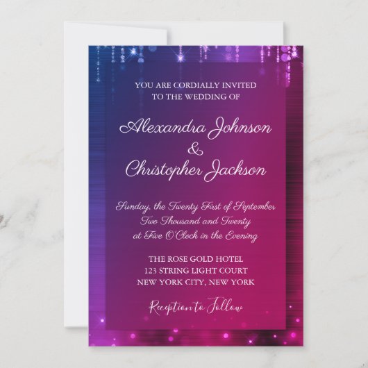Roze en Paarse Moderne Glitter Bruiloft Kaart (Voorkant)
