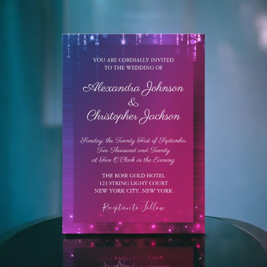 Roze en Paarse Moderne Glitter Bruiloft Kaart