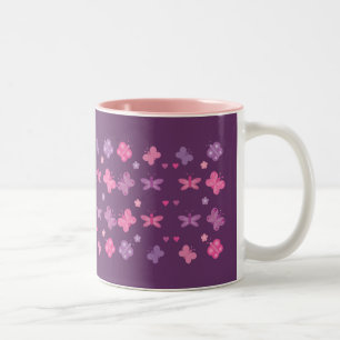  roze en Paarse Mok met Cartoon butterflies