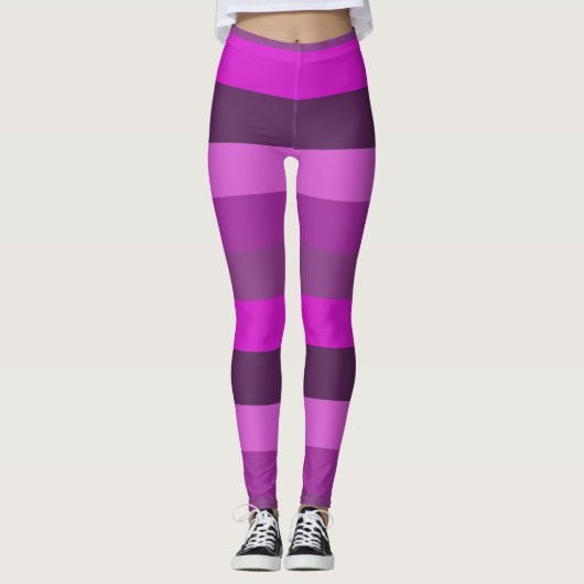 Roze en paarse monochrome strepenpatroon leggings (Voorkant)
