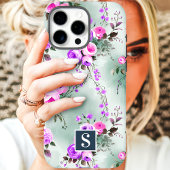 Roze en Paarse Monogram Bloemen Case-Mate iPhone Case
