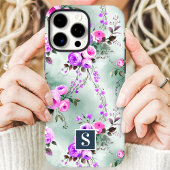 Roze en Paarse Monogram Bloemen Case-Mate iPhone Case