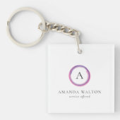 Roze en Paarse Monogram Moderne Zakelijke Sleutelhanger (voorkant)