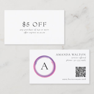 Roze en Paarse Monogram QR-code Modern Kortingskaartje