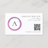 Roze en Paarse Monogram QR-code Modern Kortingskaartje (Achterkant)