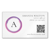 Roze en Paarse Monogram QR-code Modern Magnetisch Visitekaartje (Voorkant)