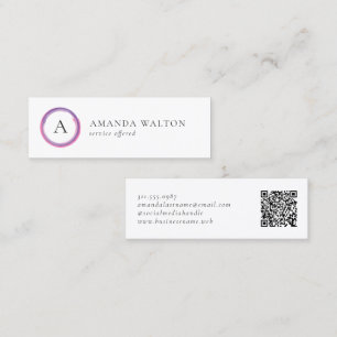 Roze en Paarse Monogram QR-code Modern Mini Visitekaartje