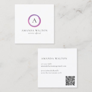 Roze en Paarse Monogram QR-code Modern Vierkante Visitekaartje