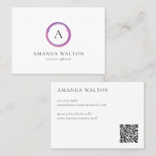 Roze en Paarse Monogram QR-code Modern Visitekaartje