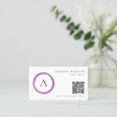 Roze en Paarse Monogram QR-code Modern Visitekaartje (Staand voorkant)