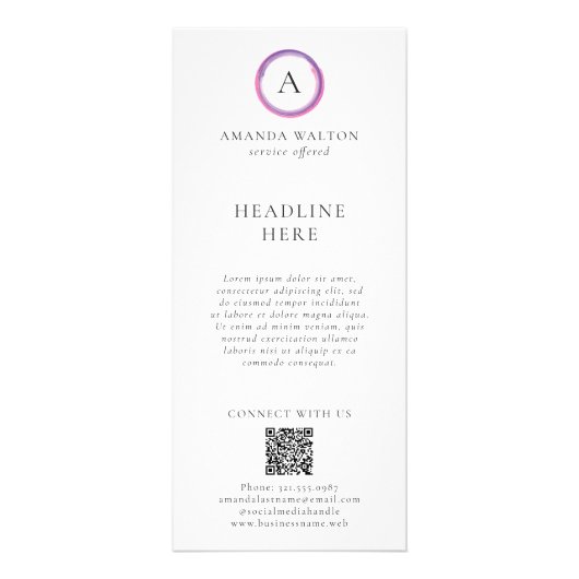 Roze en Paarse Monogram QR-code Modern Zakelijk Reclamekaart (Voorkant)