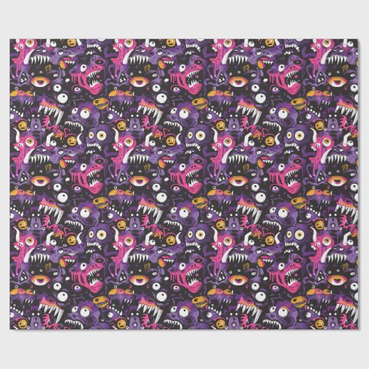 Roze en Paarse Monsters Halloween Cadeaupapier (Vlak)