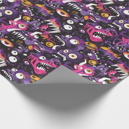 Roze en Paarse Monsters Halloween Cadeaupapier (Hoek)